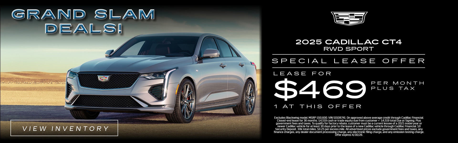 2025 Cadillac CT4 RWD Sport lease offer at $469 per month