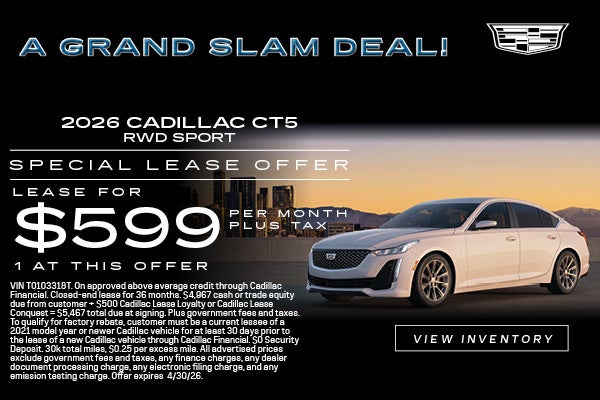 2026 Cadillac CT5 RWD Sport lease deal for $599 monthly