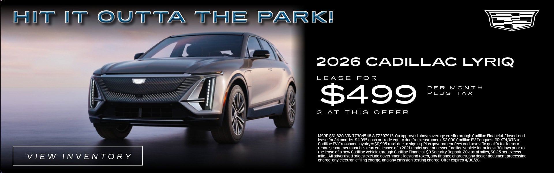 2026 Cadillac LYRIQ electric SUV lease for $499 per month