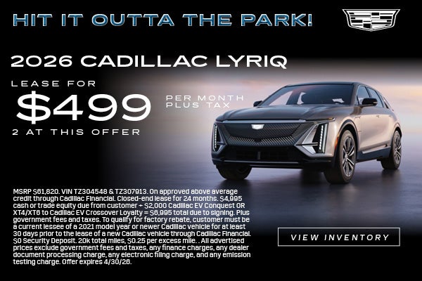 2026 Cadillac LYRIQ electric SUV lease for $499 per month