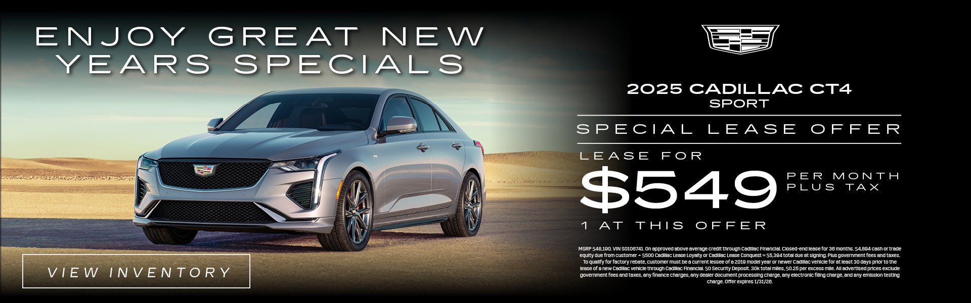 Silver 2025 Cadillac CT4 Sport lease offer