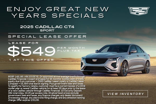 Silver 2025 Cadillac CT4 Sport lease offer