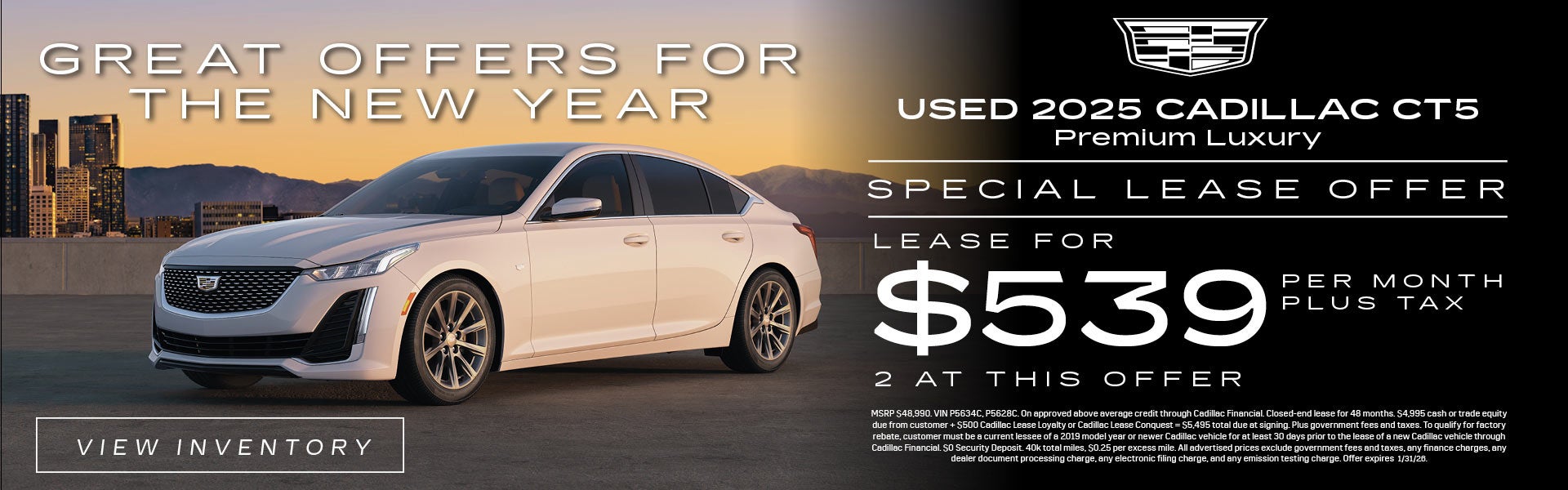 White 2025 Cadillac CT5 Premium lease offer