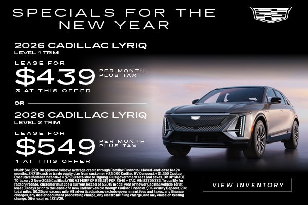Silver 2026 Cadillac Lyriq SUV lease offer
